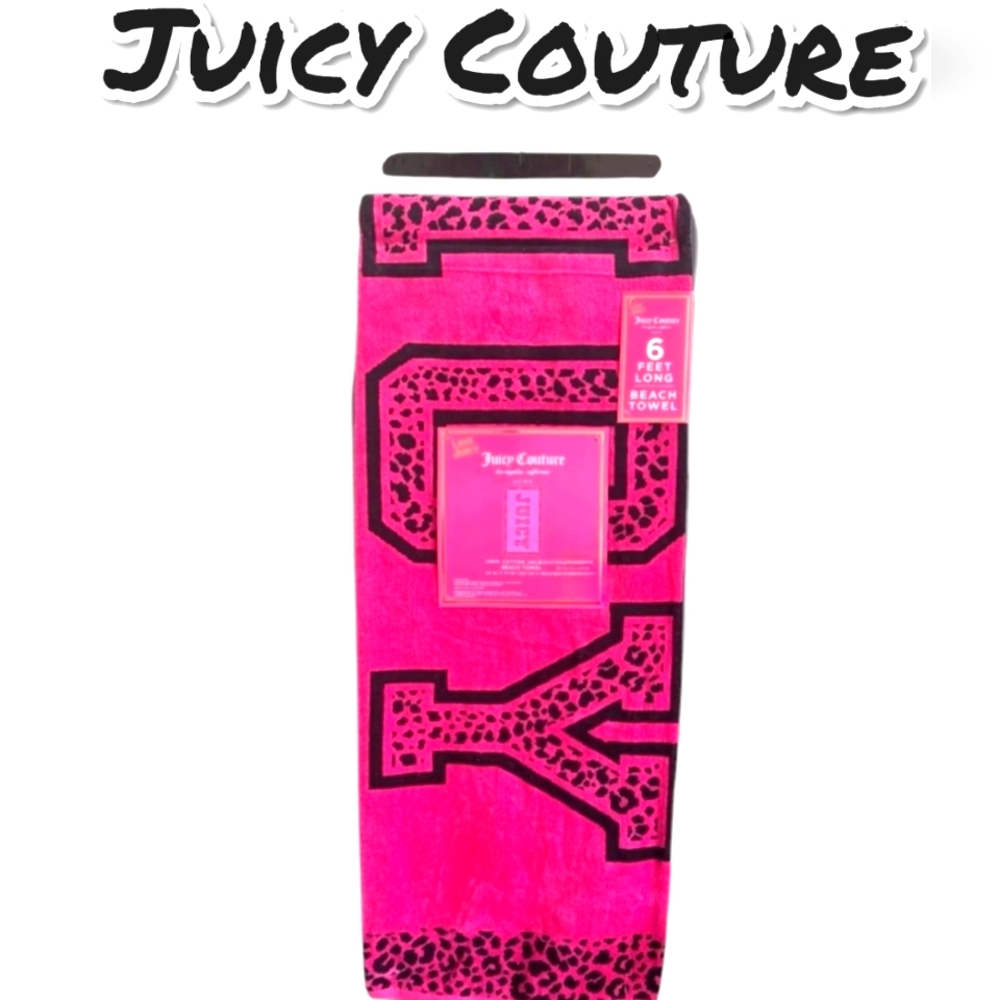 NWT Juicy Couture Fuchsia Towel with Black Leopard Design - 40x72